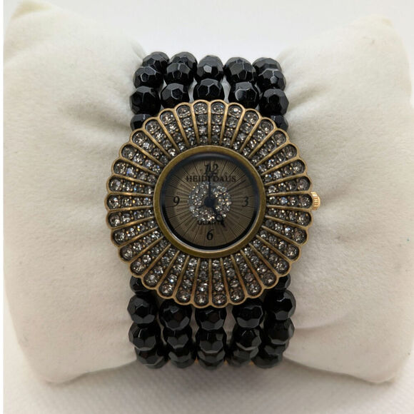 Heidi Daus Accessories - Heidi Daus Starburst Watch Black Faceted Beads Swarovski Crystals Art Deco